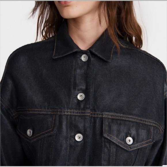 Rag and Bone Cropped Denim Trucker Jacket Clear Coated Made in USA - Picture 5 of 15